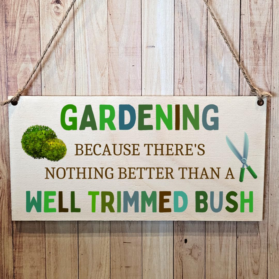 Second Ave Gift Company Neutral/Natural Second Ave Funny Garden Well Trimmed Bush Wooden Hanging Gift Rectangle Garden Sign Plaque