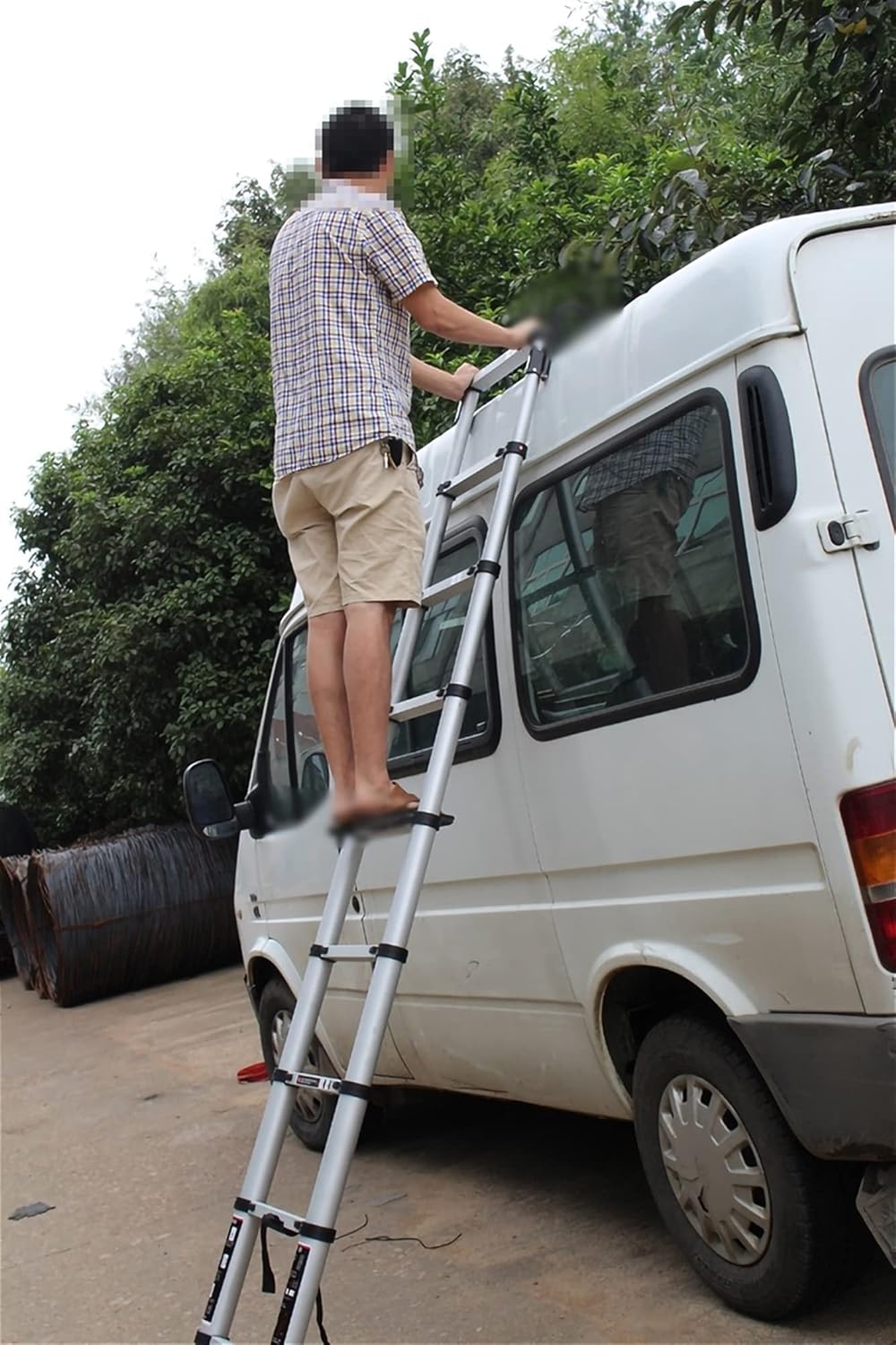 Telescoping Ladder -Tall Telescoping Ladder with Hooks, Portable Extension Collapsible Telescopic Ladder for RV, Loft, Home, Attic, Load 150kg (4.1m)