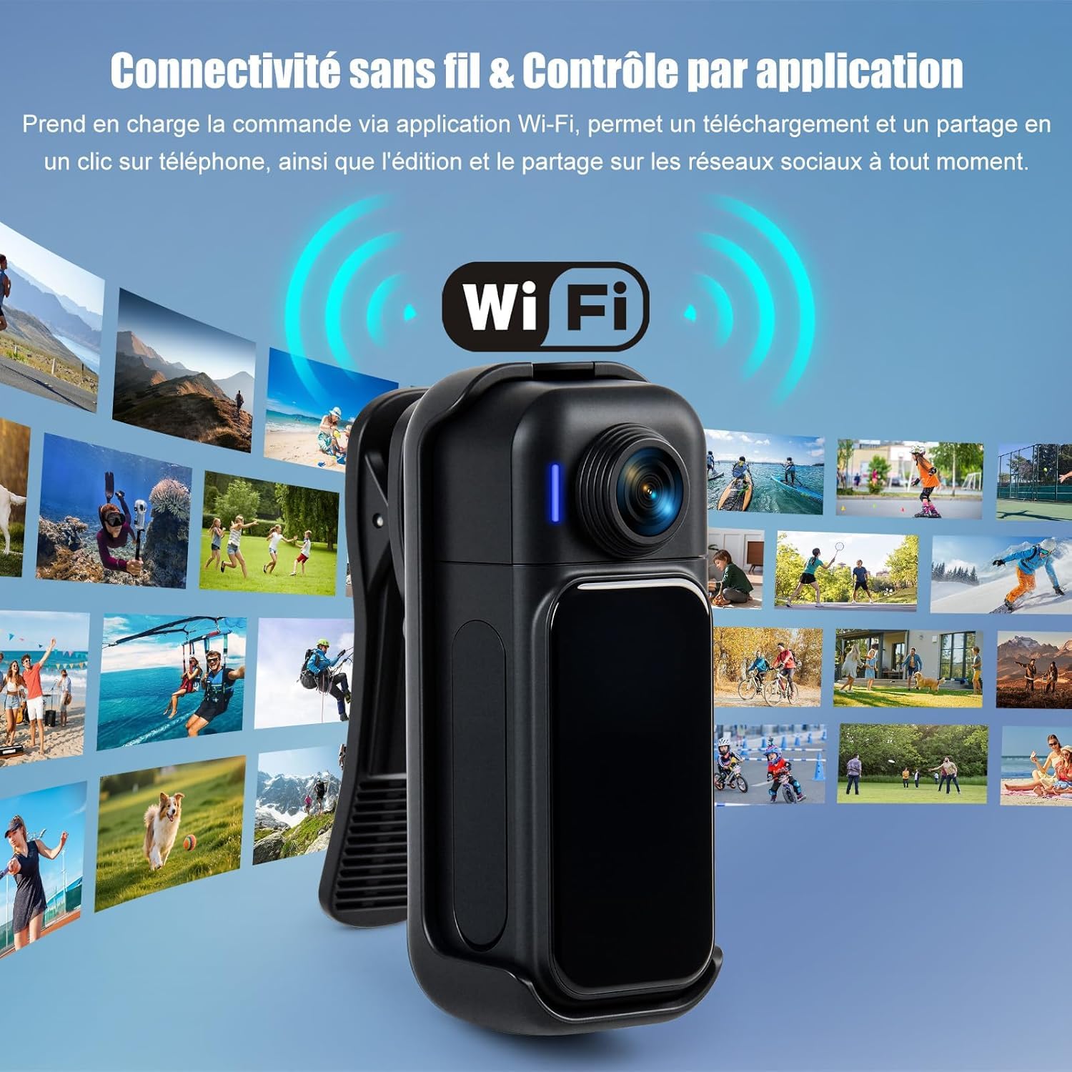 Aktionskamera Caméra Sport 360° Action Camera, Objectif Rotatif 180°, Écran Tactile, Grand Angle 120°, Batterie 8H, Étanche 30M, Wi-FI, POV Mains Libres – Idéale Vélo 10+ Accessoires (64GB)