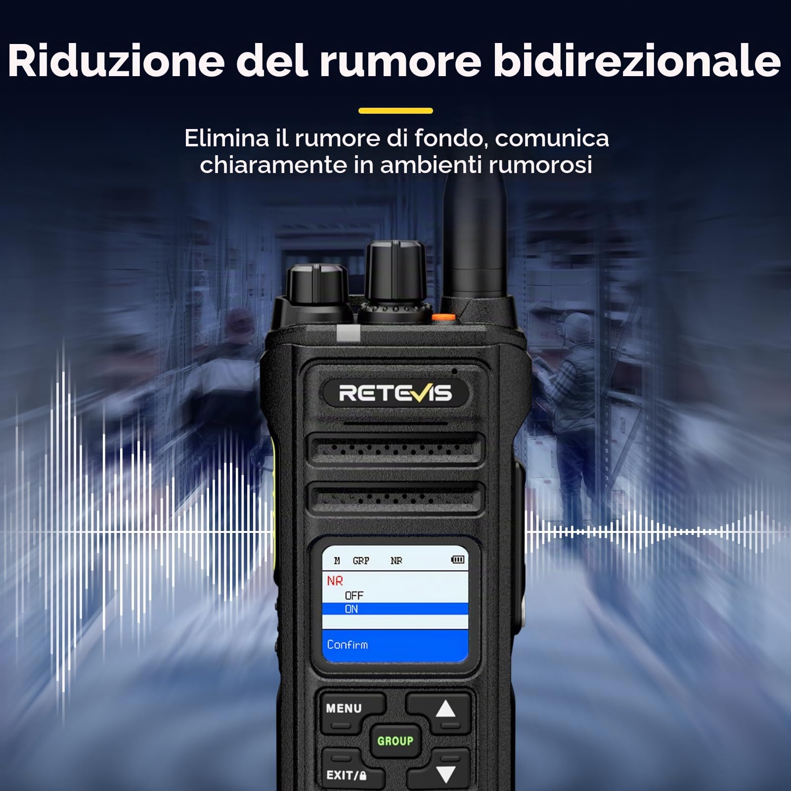 Retevis NR630S Walkie Talkie Lunga Distanza, Ricetrasmittenti Impermeabili IP67, Riduzione del Rumore AI da 2800 mAh, Chiamata di Gruppo LCD, Walkie Talkie Professionali per Logistica (Nero, 1 Pezzi)