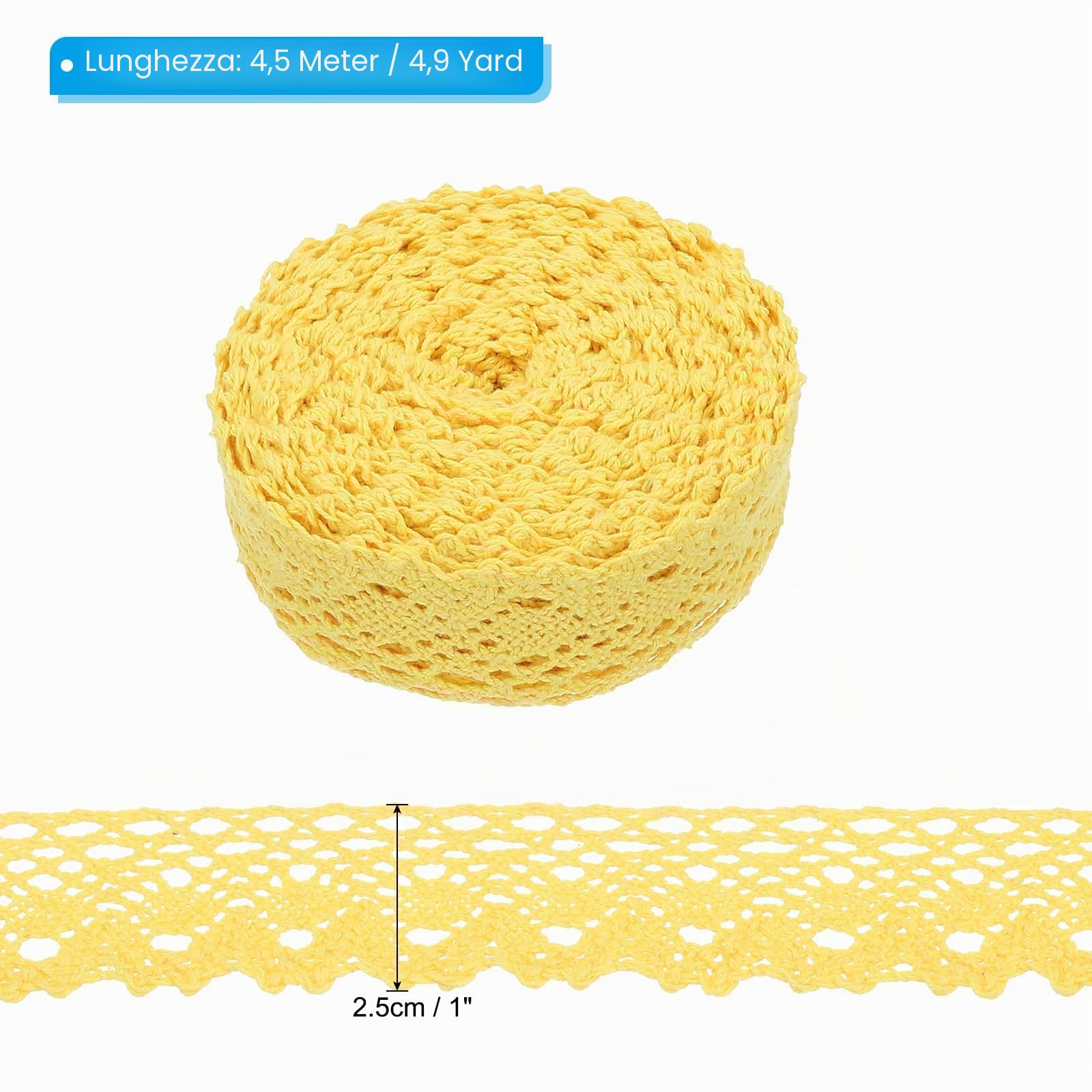 PATIKIL Nastro di Pizzo Giallo, 5 Yards, 1 Pollice di Larghezza, Cotone, Occasione Variata, Floreale, Classico, 1 Unità