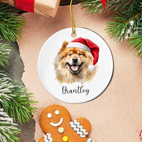 Miniatura 3 de Adorno único de cerámica blanca Chow Chow para Navidad 2024, adorno de Navidad con nombre personalizado Chow Chow, divertido adorno de cerámica de