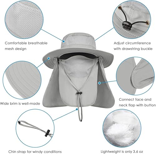 Miniatura 9 de IYEBRAO - Sombrero de sol para hombre al aire libre con solapa para el cuello, protección UV, ala ancha, sombrero de pesca para senderismo, safari,
