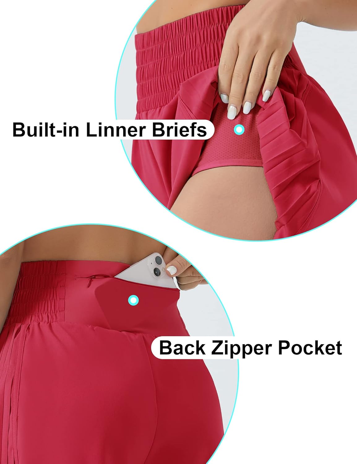 THE GYM PEOPLE Women's High Waist Workout Shorts Side Pleated Athletic Running Shorts with Mesh Liner Zip Pocket - Image 5