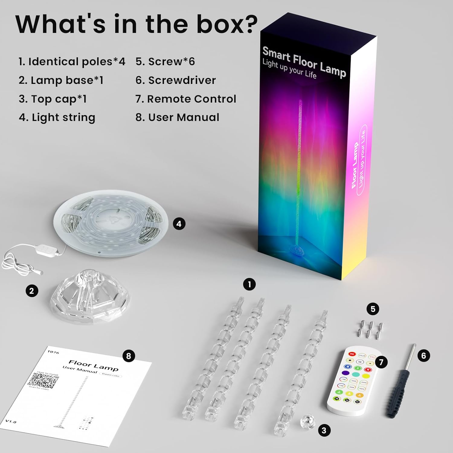 TJOY Crystal Floor Lamp with Magic Color, Smart Floor Lamp with APP&Remote Control, RGB LED Corner Light, Dynamic Light Effect, 200 Lumens for Mood Lighting(Installation Requires Skill and Patience)