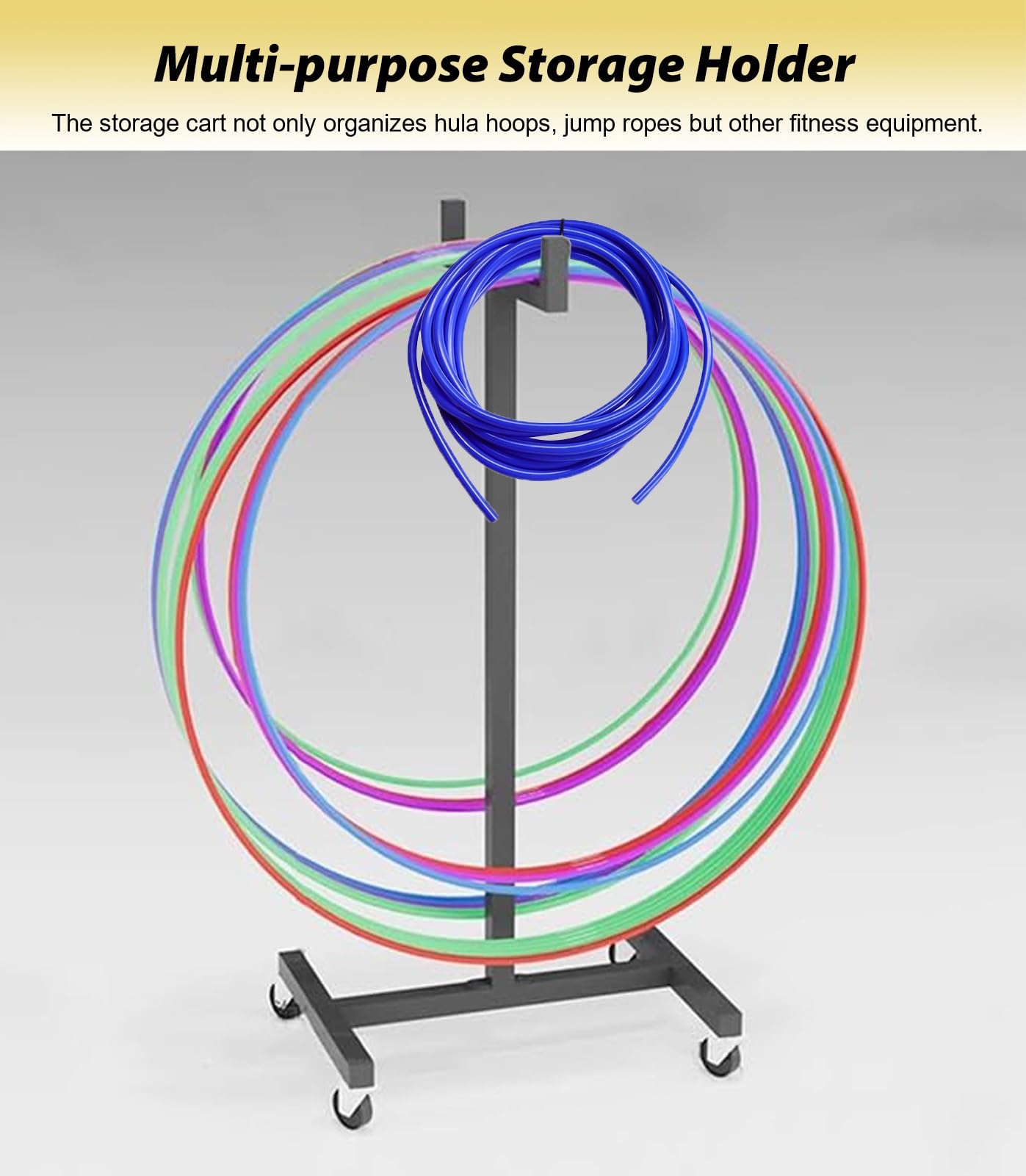 Carrello portatile a cerchio per attrezzatura sportiva, contenitore mobile per hula hoop e corde per saltare