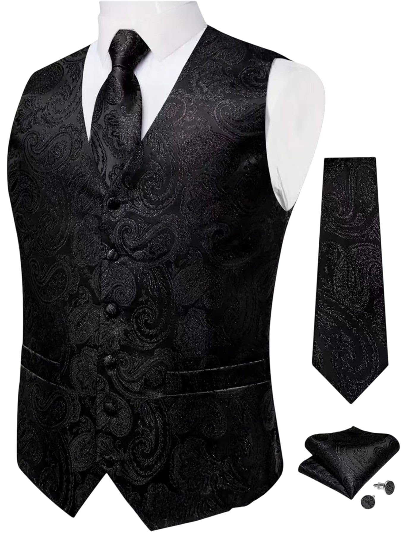 Męska kamizelka Paisley żakardowa jednorzędowa slim fit z wiązaniem poszetka kwadratowa do noszenia na co dzień