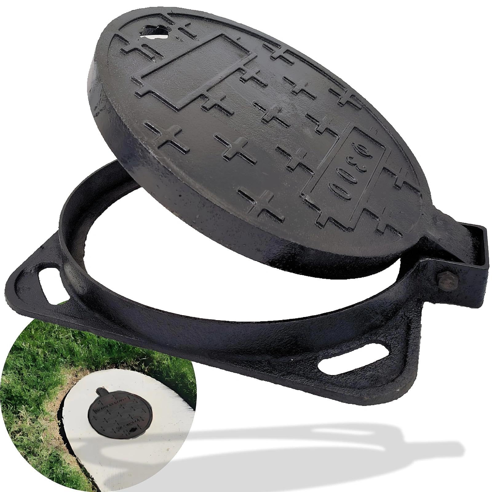 Regard d'Égout en Fonte Classe B125 Ø 280 mm Ouverture Libre, Couvercle Rond Antidérapant 355x320x36 mm