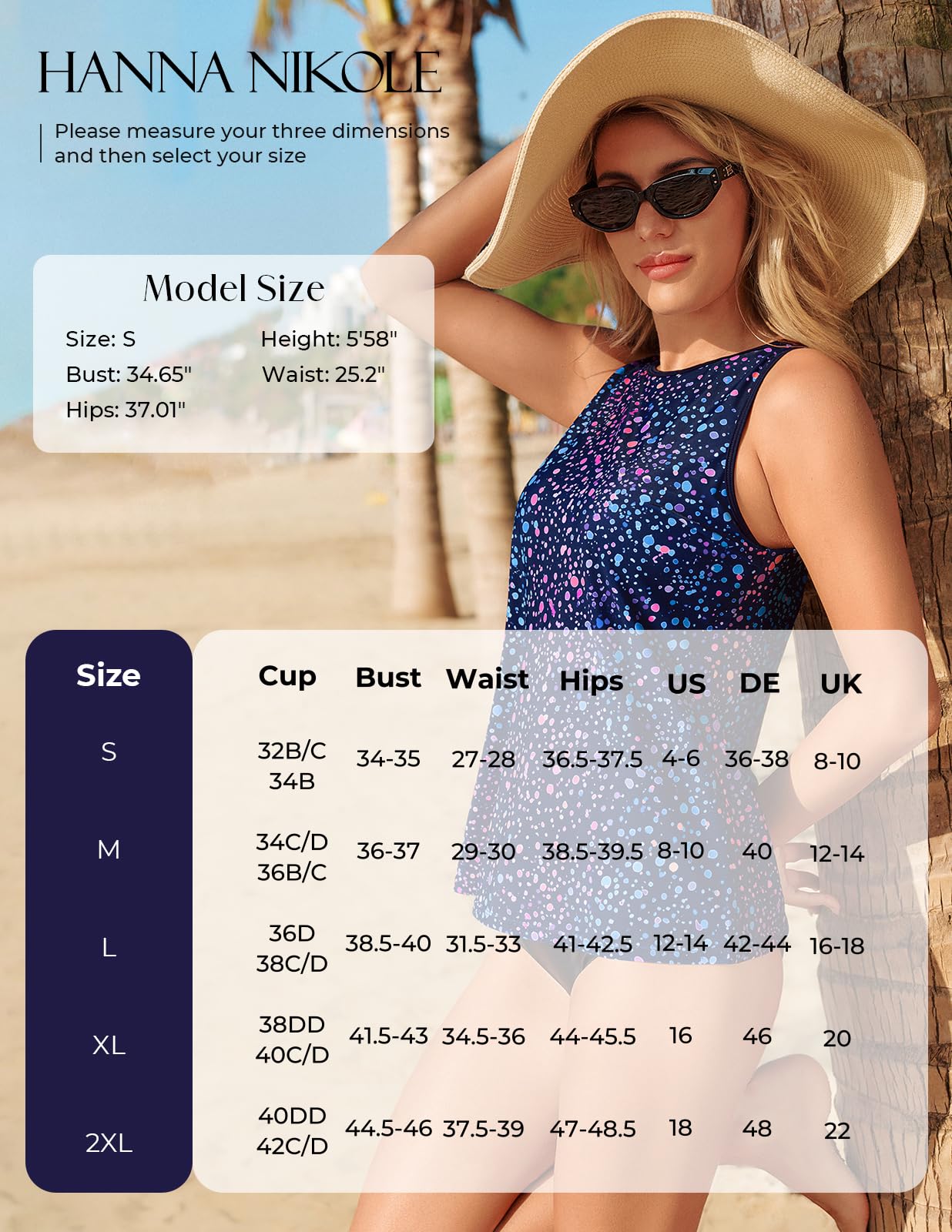 Hanna Nikole Tankini Top Mujer Individual, Traje de Baño Abdomen Top Sólo, modesta Camiseta sin Parte Inferior, Deportiva Bañera para Mujer