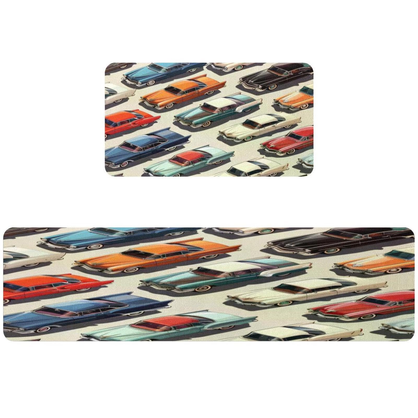 Tapete de cocina para pasillo y cuarto de lavado con diseño de coche vintage