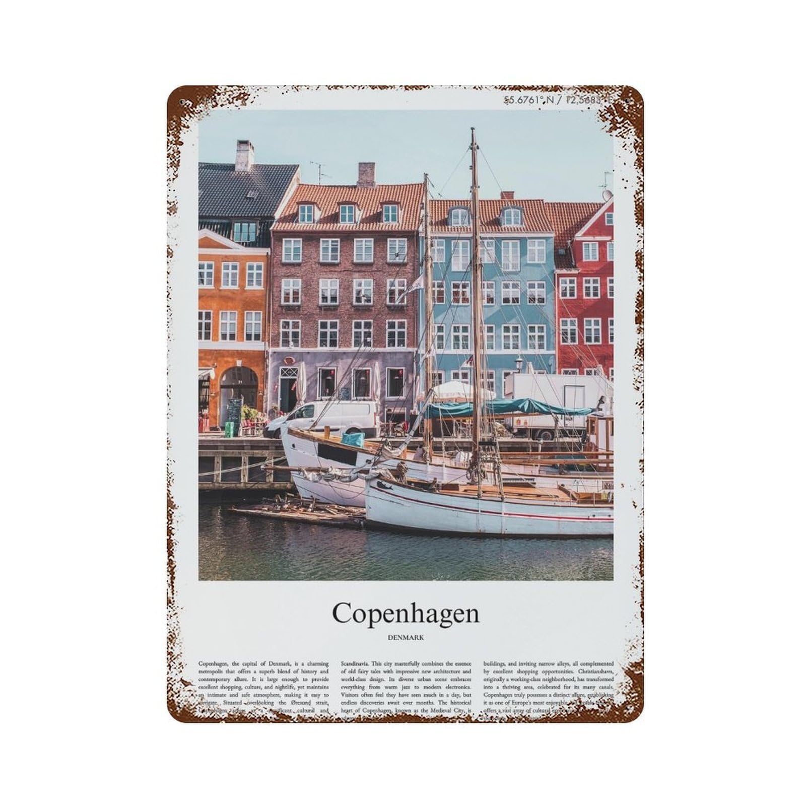 xiaoxiaoshen Copenhagen Denmark City Scenery Wall Decor Art Metal Tin Poster Modern Home Decor Art Home Bar Shop Decorations Vintage Sign 40x30cm