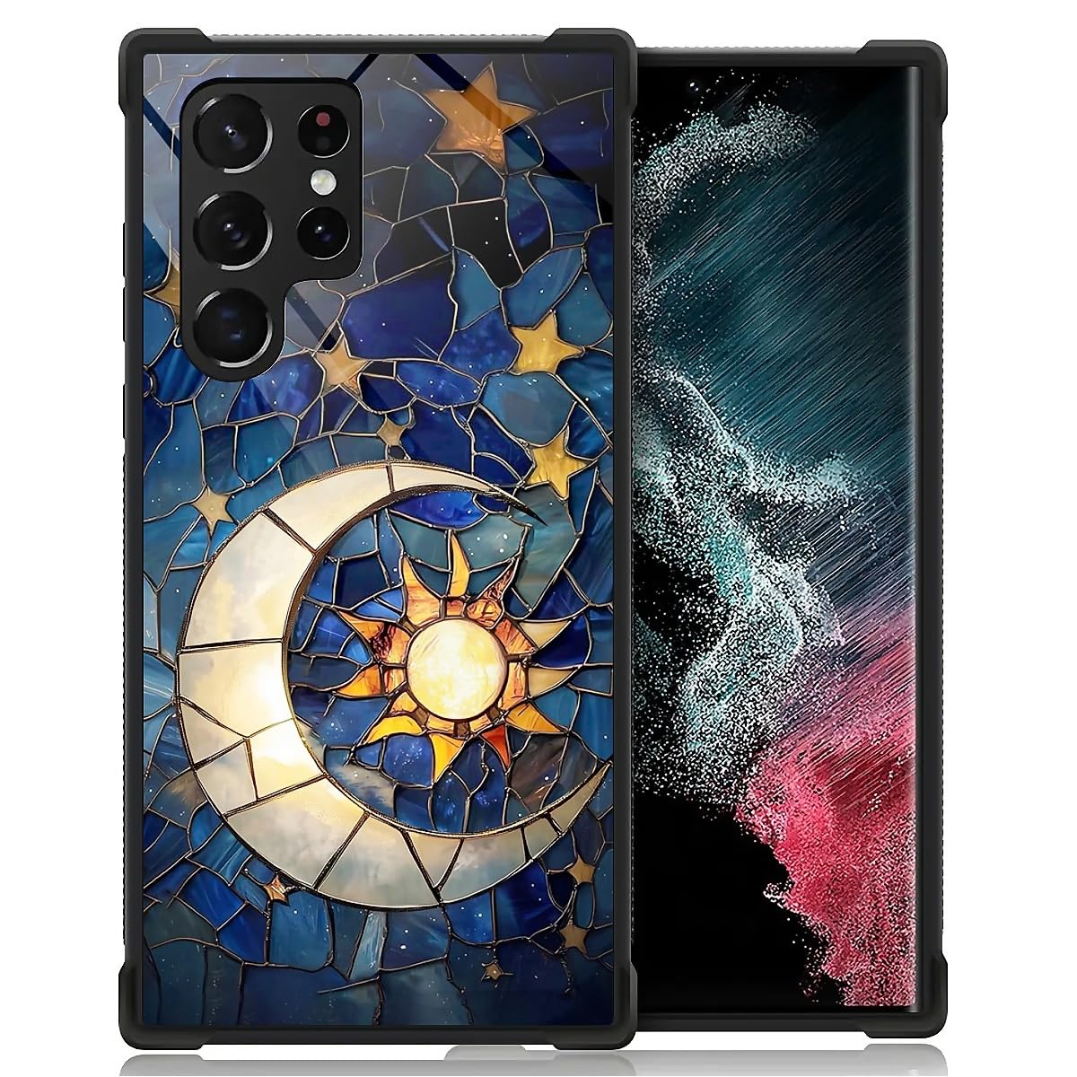 Kapadiy Compatible with Samsung Galaxy S22 Ultra Case,Moon Stars Glass Night Four Corner Airbag Case for Galaxy S22 Ultra,Christmas Drop Protection