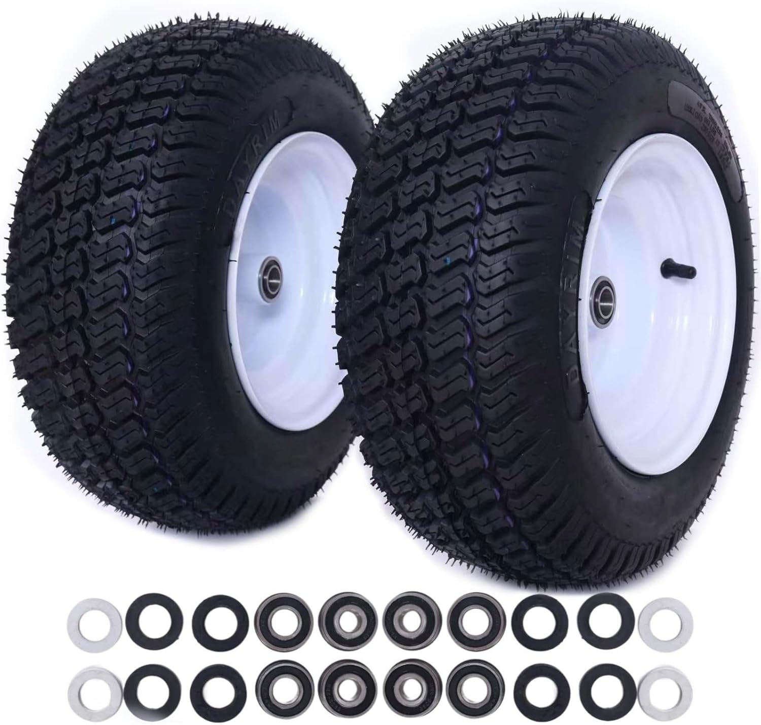 Dayrim 2 Pcs 15x6.00-6 Lawn Mower Tires with yellow Rim, 4-Ply Tubeless, 3" Offset Hub, 3/4" Bore Bearing, Wheel & Tire Assembly, Turf Tread for Riding Mowers & Garden Tractors. (yellow, 15x6-6)
