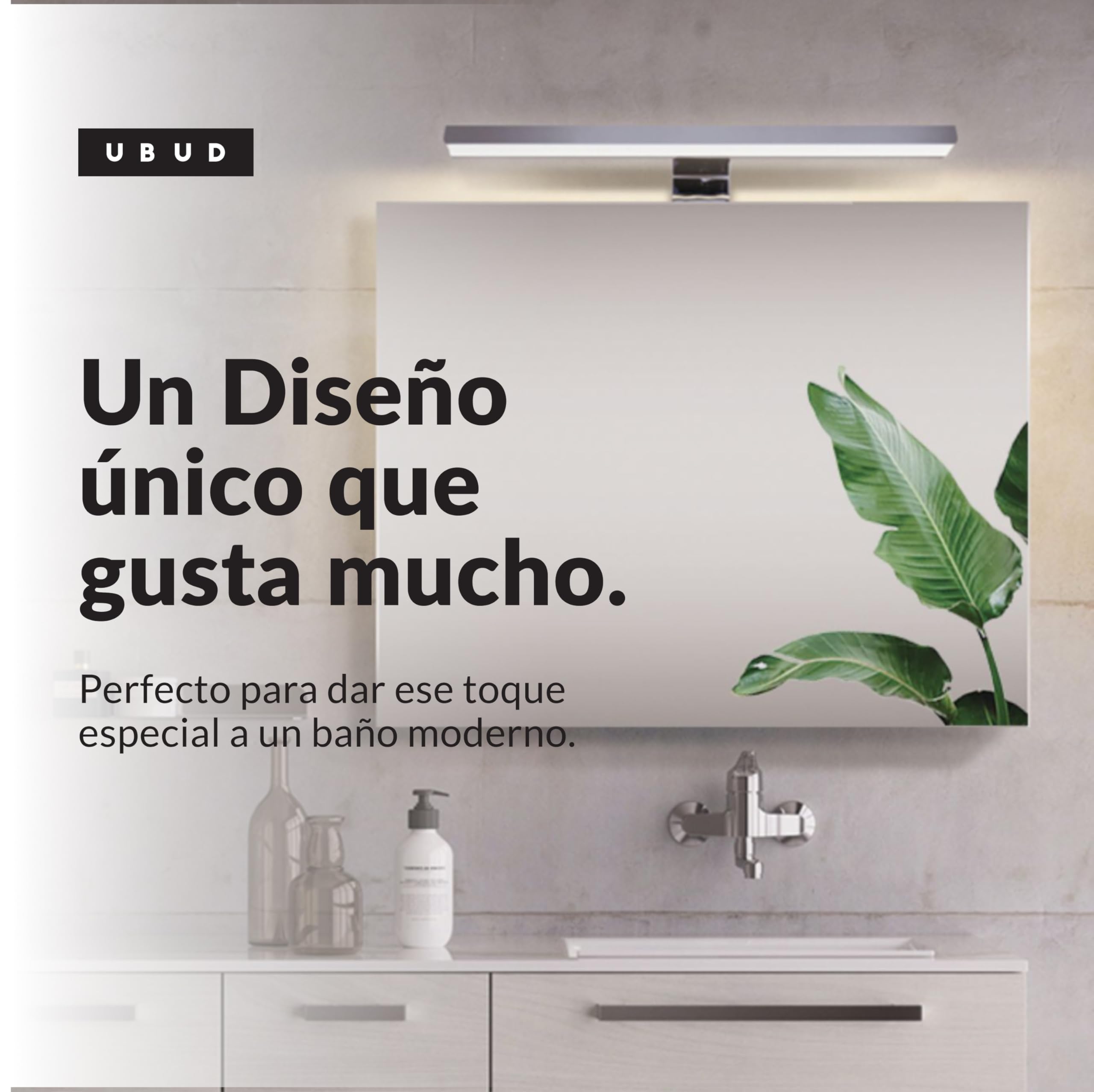 UBUD Lámpara Led Aplique Led para Espejo o Pared de Baño - 760lm - Medidas 300 x 110 x 40 mm - Protección IP44 - Luz Blanca 6000K - Color Cromado. (Ideal y Perfecto para Maquillar o Afeitar) (30 CM)