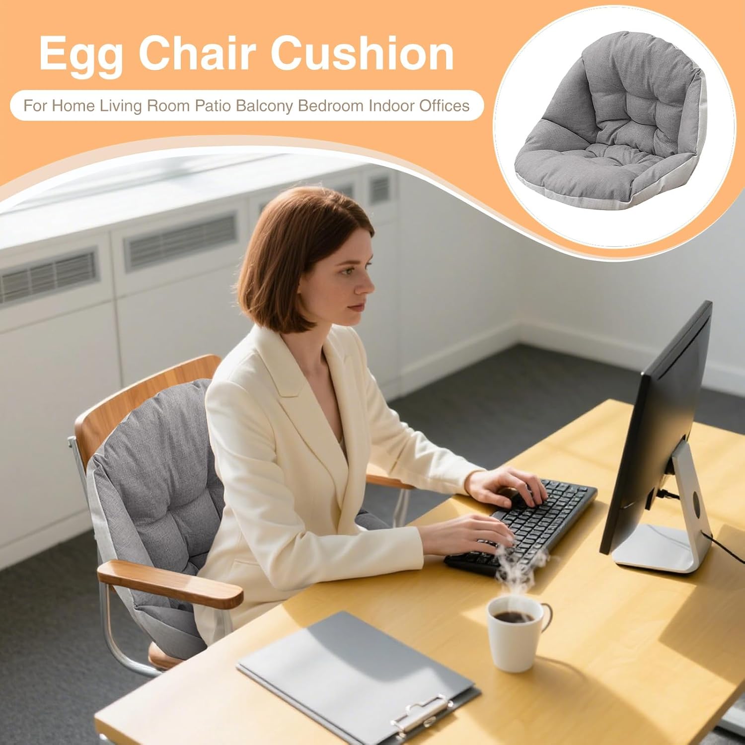 エッグチェアクッション - テラススイングエッグチェアクッション アウトドア用 | 屋内/屋外ポーチ/寝室/ホームオフィス/バルコニ