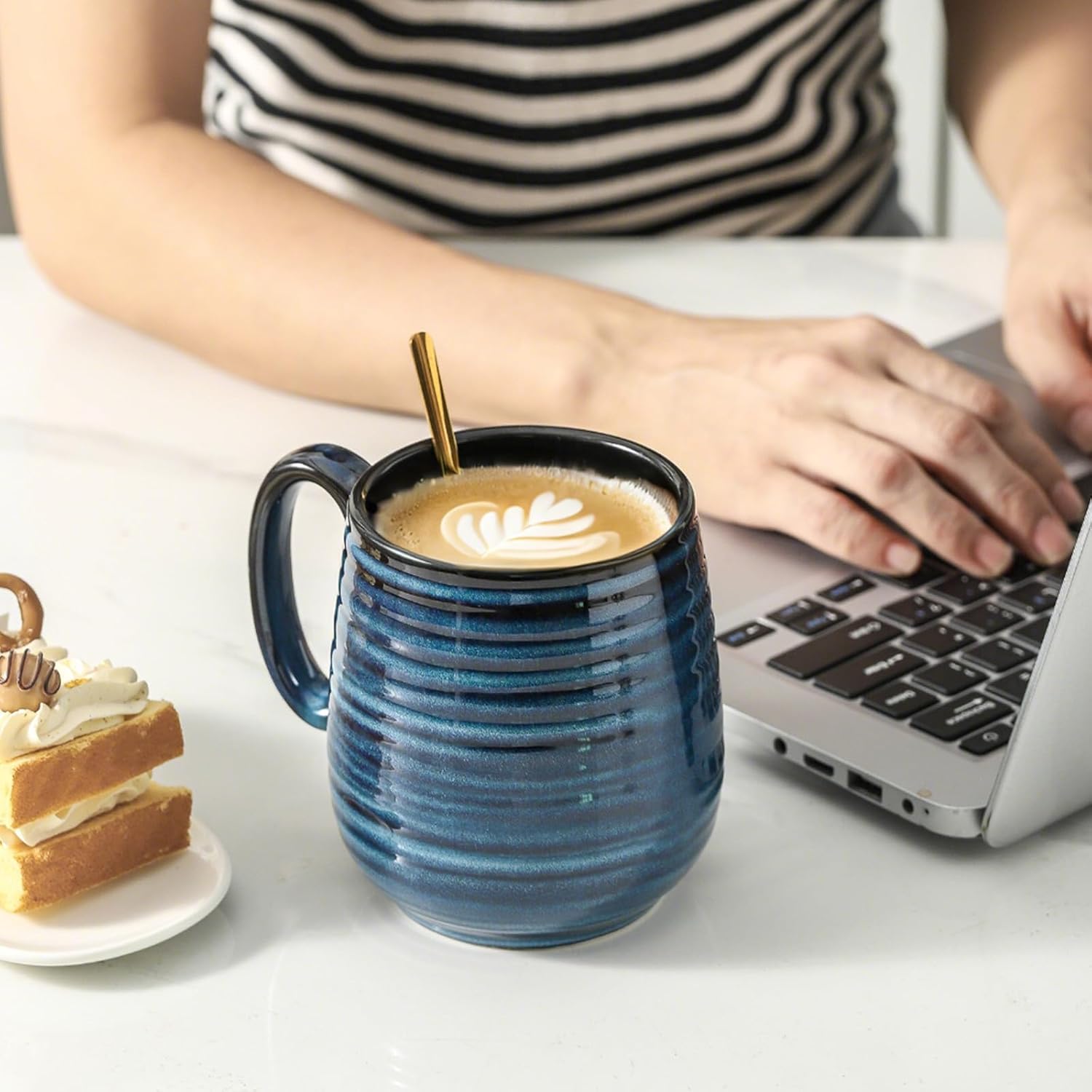 glowworm 20 Oz Coffee Mugs, Large Ceramic Coffee Mugs with Handle for Tea, Latte, Milk, Valentine‘s Day Gifts for Men and Women, Microwave & Dishwasher Safe, 2PCS, Blue - Image 5