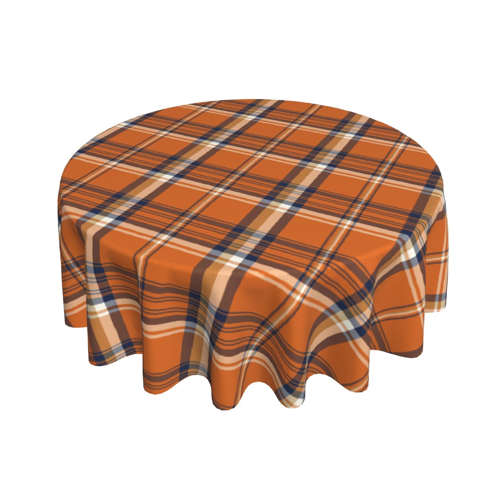 Cozywisper Fall Plaid Round Tablecloth 60 Inch Orange Navy Blue Buffalo Plaid Thanksgiving Themed Decorative Table Cloth Farmhouse for Holiday Parties
