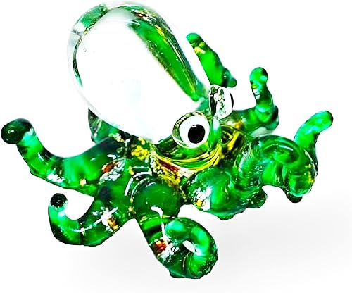 Miniatura 15 de WitnyStore Figura pequeña de pulpo arcoíris punteado dorado de 5½ pulgadas, pulpos de vidrio soplado a mano, calamares, sepia, moluscos marinos