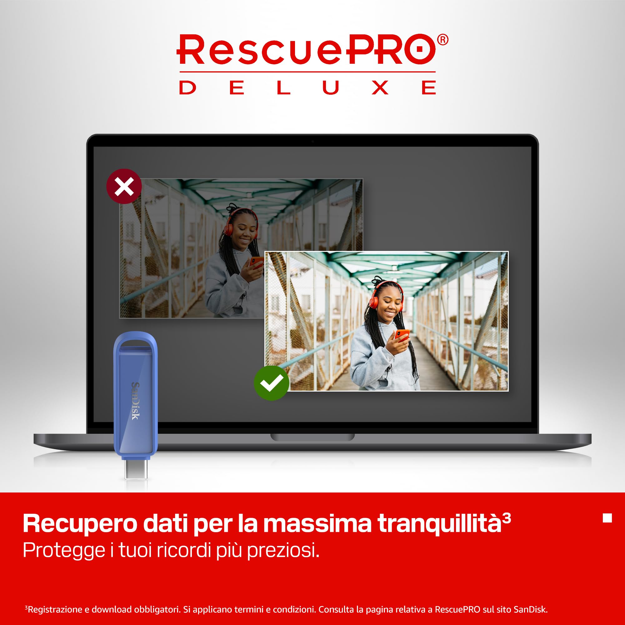 SANDISK Unità per telefono con USB Type-C 1 TB (per smartphone, tablet e computer, velocità fino a 150 MB/s, backup automatic, recupero dati) - Maritime Blue