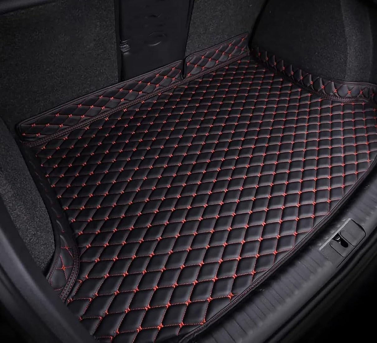 Henchenh A/Black-Red Cr Lether Boot Liner For Hyundi Kon Hybrid Sx2 2024 2025,Uto Wterproof Boot Mts Nti-Slip Trunk Mt Protector Pd Interior Ccessories,