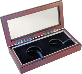 Wood Glass Top Display Box for 2 Extra Large or Air-Tite I Coin Capsules / 2" Challenge Coins