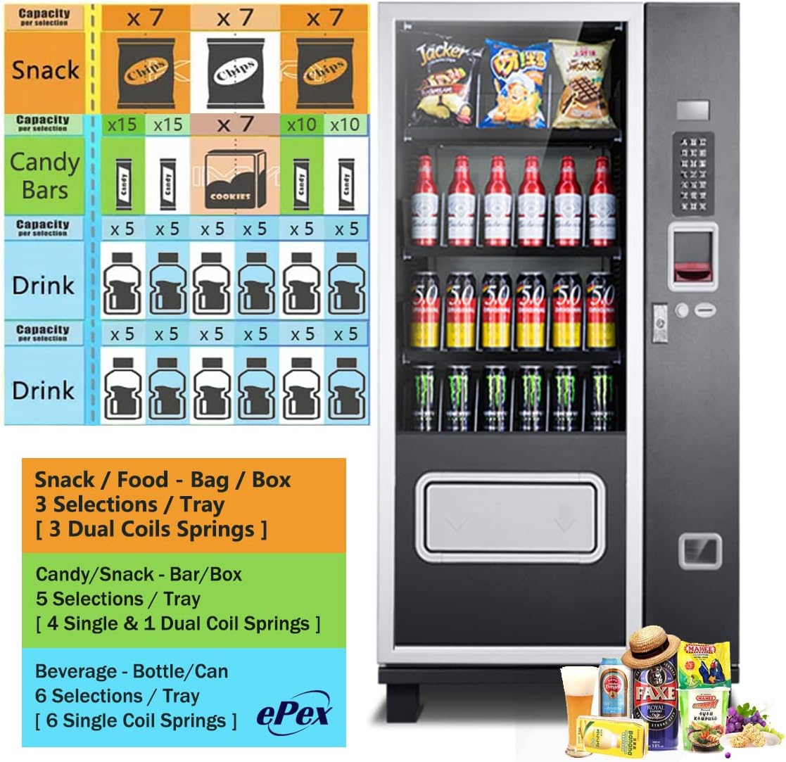 EPEX Snack Beverage Combo Vending Machine with LED Glass Front