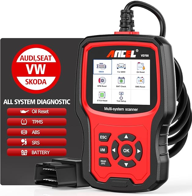 ANCEL VD700 Pro Enhanced Full System OBD2 Code Reader for VAG Vehicles - Car Diagnosis OBDii Scanner Oil TPMS EPB TPS Reset Injector Throttle Position Adaption SAS DPF Battery Registration Scan Tool