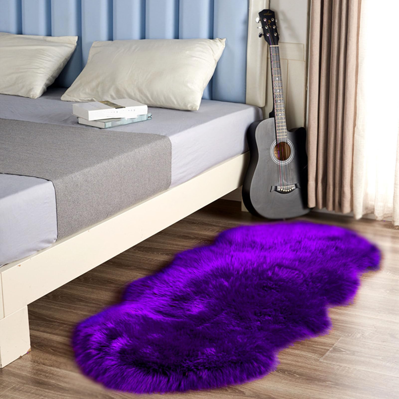 Plush Faux Sheepskin Rug-Ultra,Soft Fluffy Bedside Carpet,Non-slip Washable Floor Mat,Modern Decorative Beige/Red/Pink/Grey Rug for Bedroom Living Room Deep Pile Rugs,Dark purple,120 * 60cm