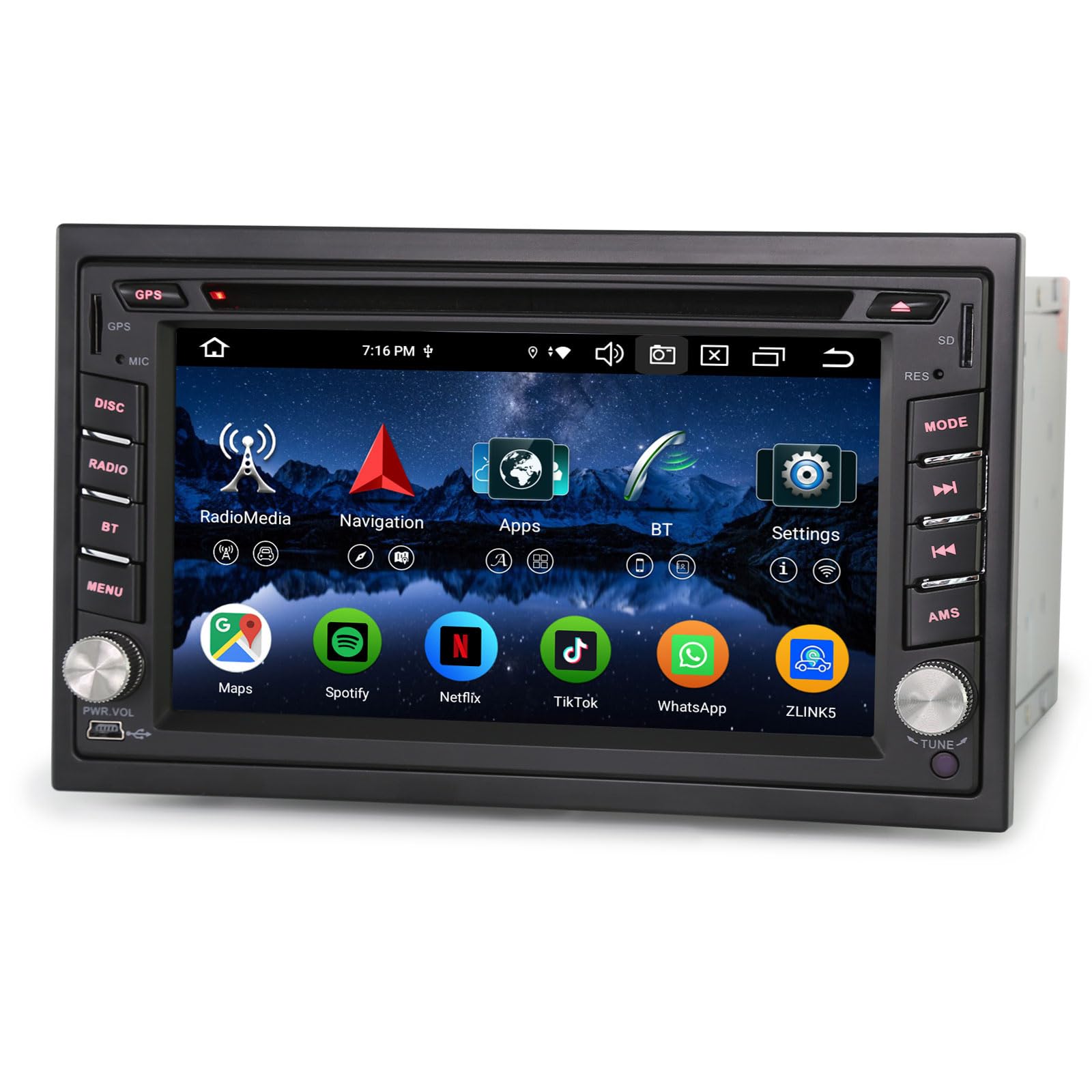 Erisin 8-Core 4GB RAM+64GB ROM 6.2" Universale Doppio Din Android 14 Autoradio Bluetooth Navigazione GPS Wireless CarPlay Android Auto WiFi 4G Lettore CD DVD DSP DAB+ USB FM RDS OBD2 DVR TPMS
