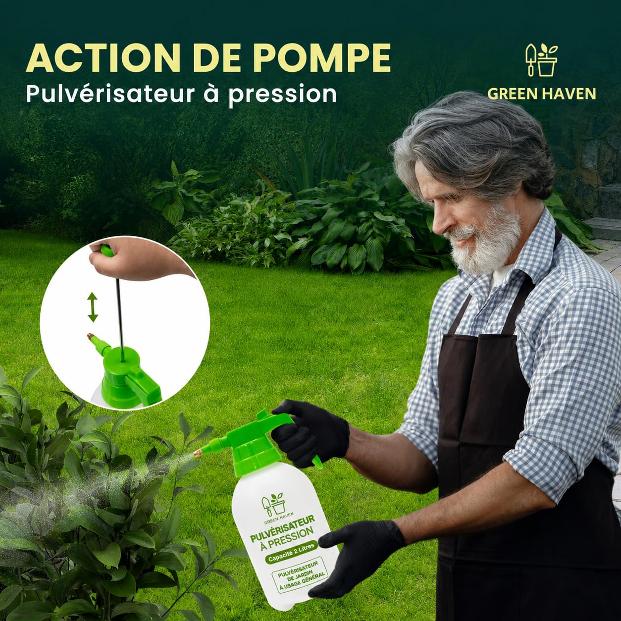 Green Haven Pulvérisateur à Pompe de 2 litres - Pulvérisateur à Pompe avec Sangle de Transport réglable - Pulvérisateur Haute Pression pour désherbant, pesticides, fongicides et Nettoyage