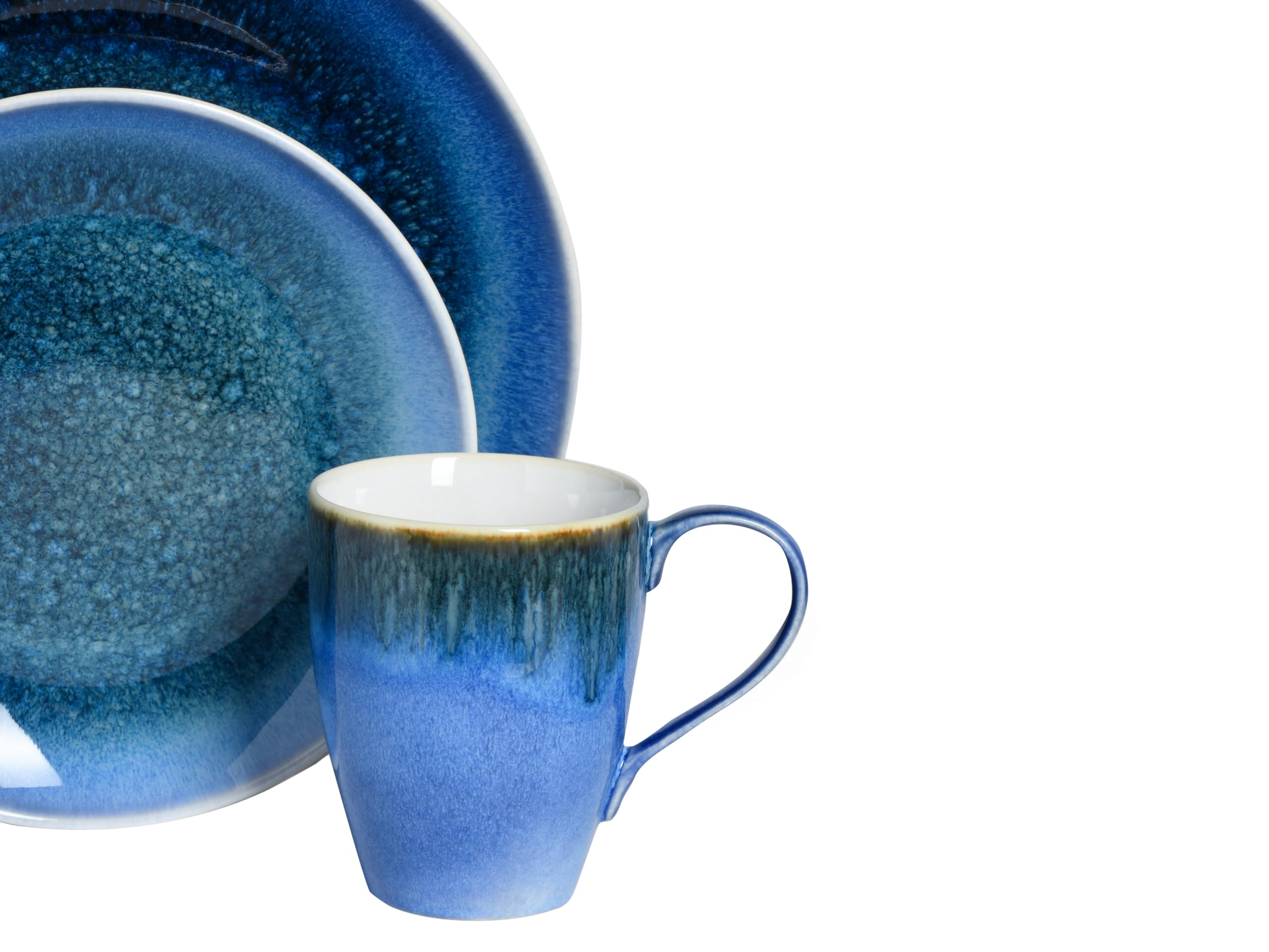CreaTable, 24302, seria Caldera Blue, 16-częściowy zestaw naczyń dla 4 osób, serwis kombi z kamionki, nadaje się do mycia w zmywarce i używania w kuchence mikrofalowej, wysokiej jakości produkcja
