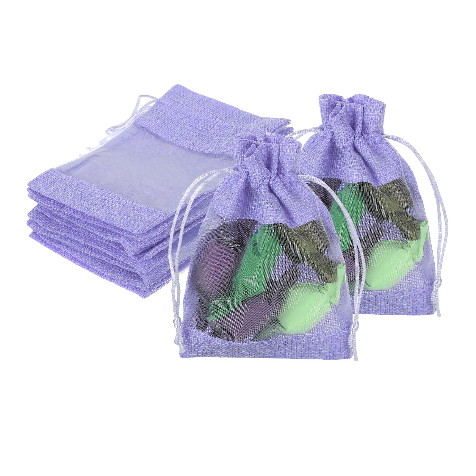 PATIKIL Burlap Bags with Drawstring, (10cm x 14cm, Purple) (12 Pcs), Burlap Organza Gift Bags Linen Sheer Mesh Treat Pouch, Suit For- Wedding/Party/Birthday/Favors/Jewelry/Craft/DIY