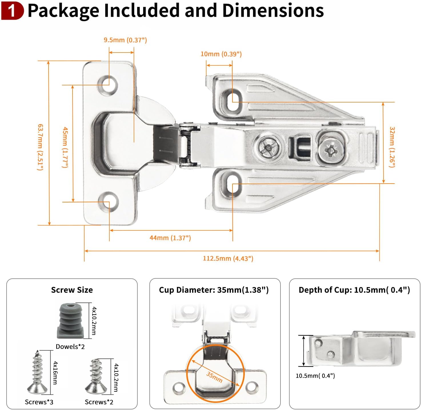50 Pack Full Overlay Face Frame Soft Close Concealed Hinges for Kitchen Cabinet Door, Clip On, 3 Way Adjustability, 105 Degree