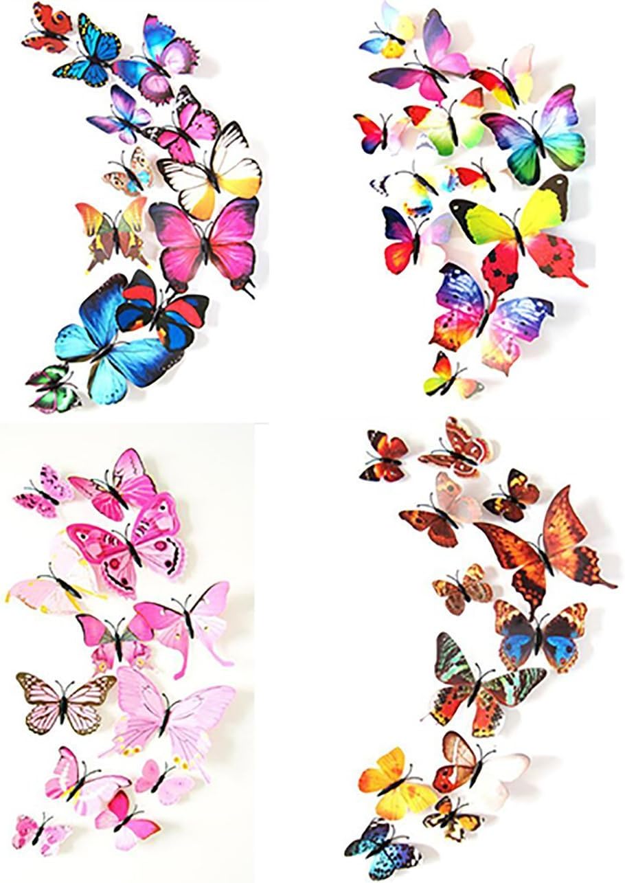 HDYD 48Pcs 3d Butterfly Stickers Wall Stickers Crafts Butterflies with Sponge Gum and Pins（4 Color)