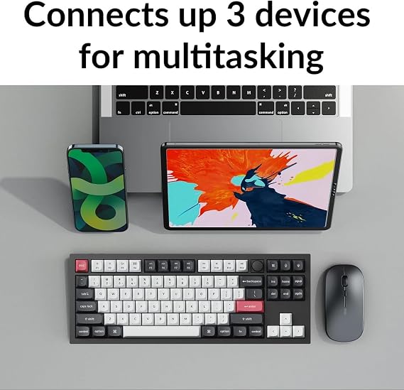 Keychron Q3 HE QMK Wireless Custom Mechanical Keyboard with Knob, 2.4 GHz/Bluetooth/Wired 80% Layout Hot-Swappable Programmable RGB Backlit Gateron Magnetic Switches for Mac Windows, Carbon Black