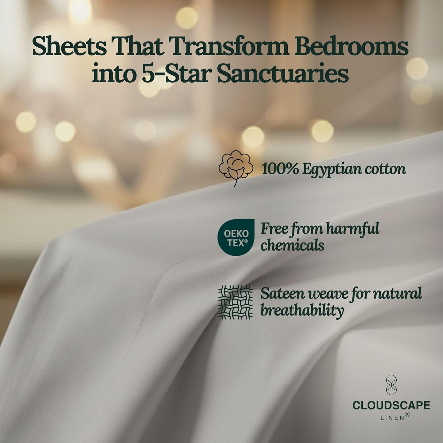 CLOUDSCAPE 100% Egyptian Cotton Sheets King Size, 4 Pieces Breathable and Naturally Cooling Bedding Set, Long-Staple Cotton for Lasting Softness, Deep Pocket Fitted up to 16” King Sheet, Silver