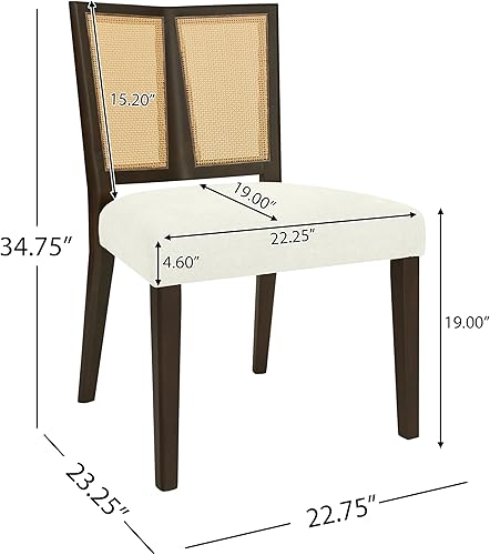 Miniatura 3 de Juego de 2 sillas de comedor de ratán sin brazo, asientos tapizados de tela con marco de madera de caucho, diseño moderno de respaldo de escalera