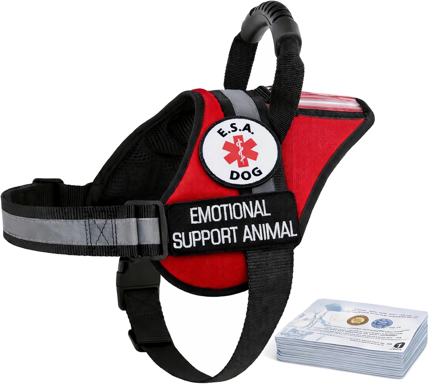Emotional Support Animal Harness | ESA Dog Vest | K9 Harness with ID Pocket and Handle, Patches Included +10 ADA Law Cards | All Access Canine (Medium) Red