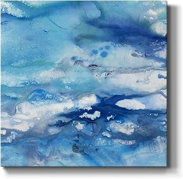 Abstract Canvas Prints Wall Art Home Decor, Marbled Blues Wall Art, Ready to Hang, 16 x 16