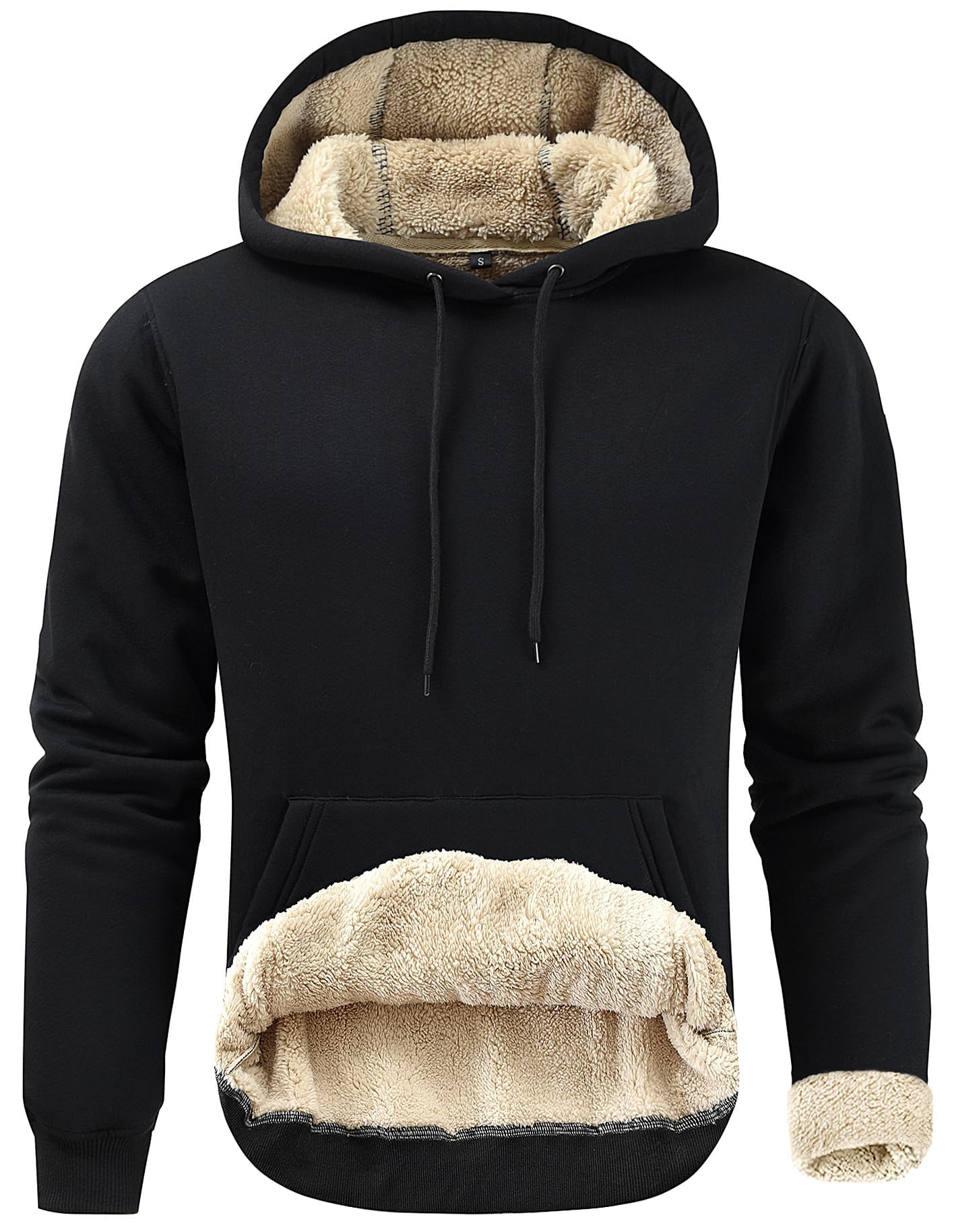 Men's Cotton Fleece Pullover Hoodie Sherpa Warm Hooded Sweatshirt