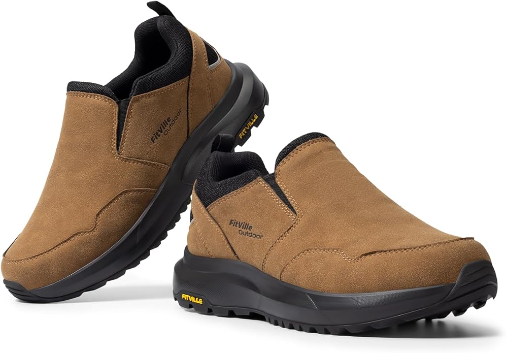 Fitville Slip On Wandelschoenen Heren Extra Brede Sneakers Ademende Hardloopschoenen Comfortabele Sportschoenen Voor Brede Voeten Zwart 44.5 EU X-Breed