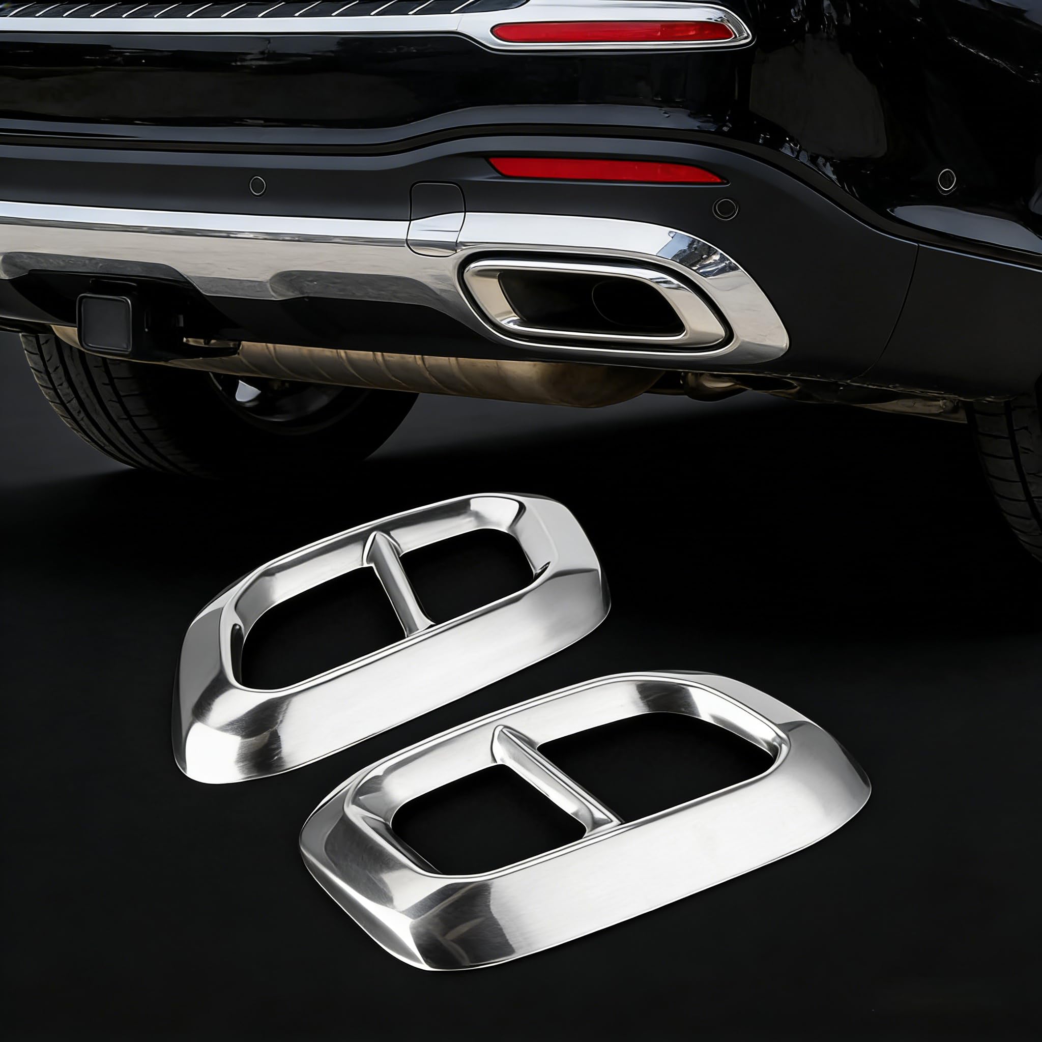 2 pezzi di copertura del tubo di scarico in acciaio, rivestimento del tubo di scarico premium, copertura del cilindro del paraurti posteriore, decorazione della copertura per Mercedes-GLC GLE GLS W167