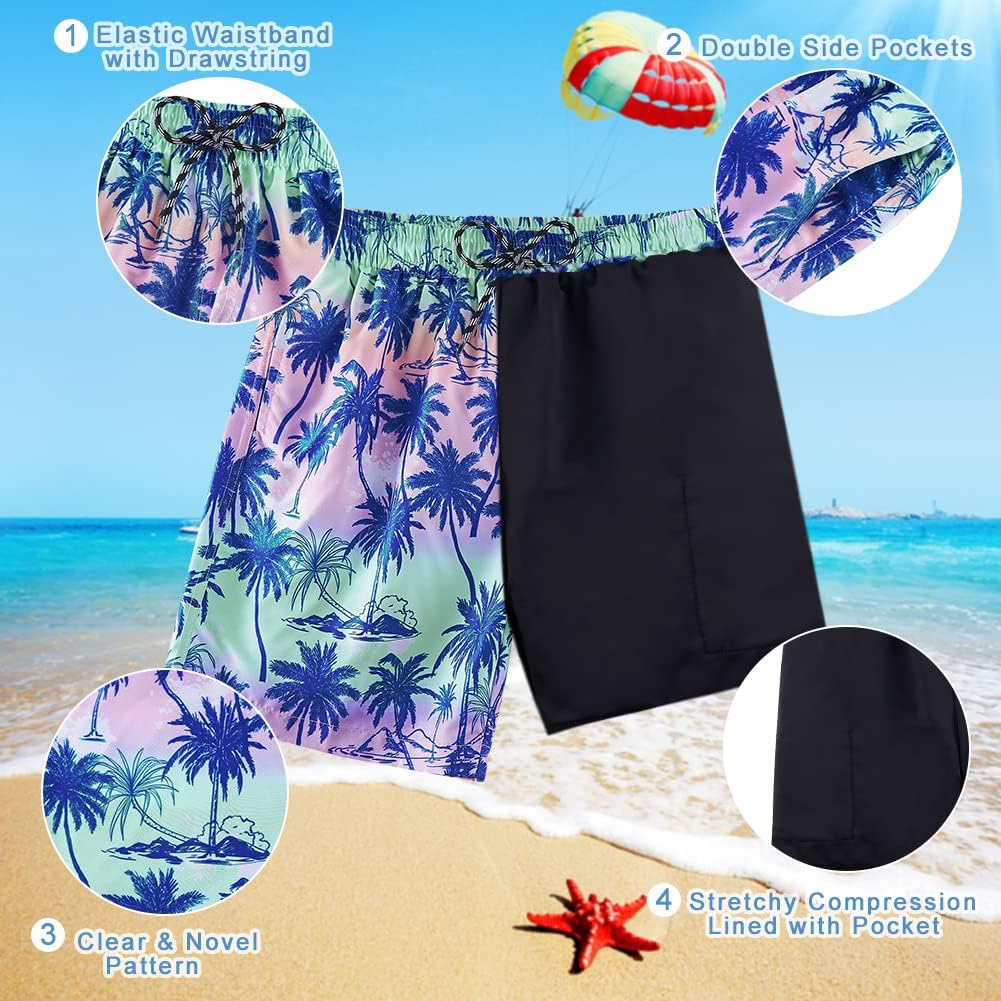 Cozople Boys Swim Trunks Compression Liner Swim Shorts Quick Dry Bathing Suit with Boxer Brief Swimwear 2-20T