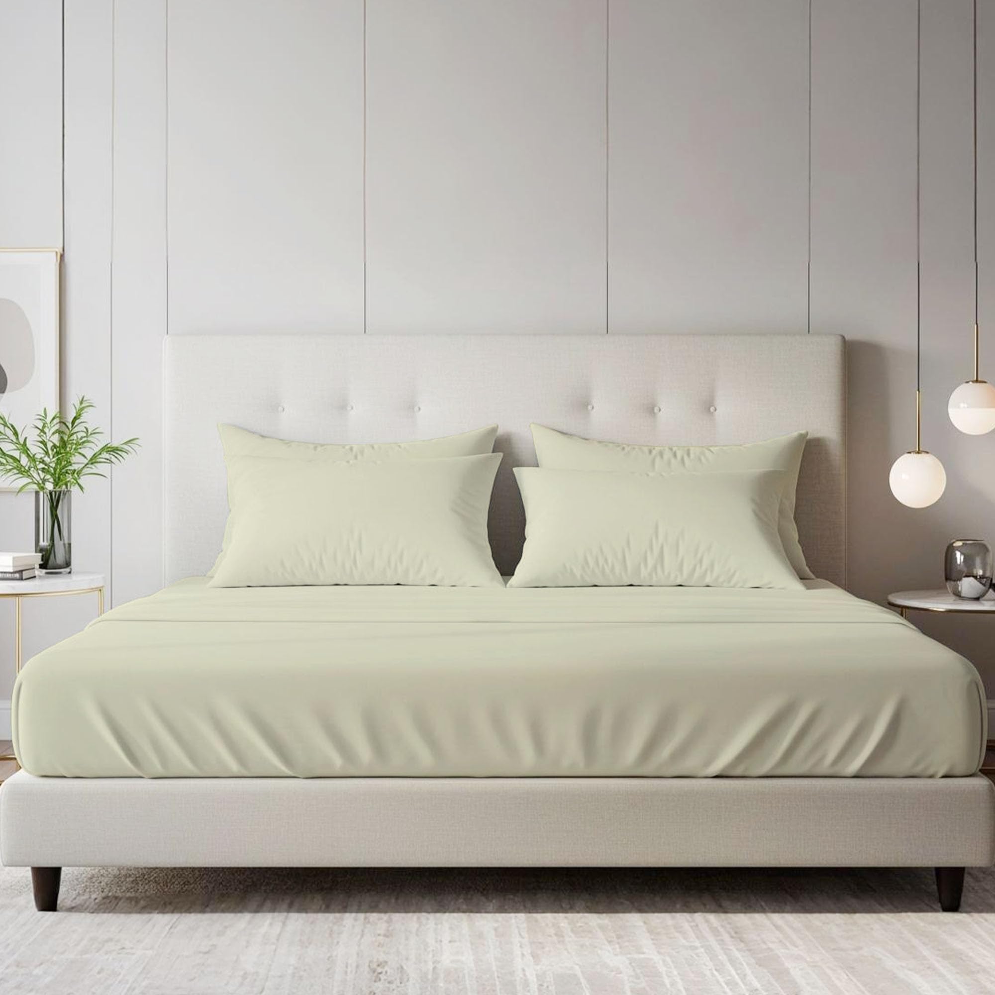 Bloombedding Cream 100% Egyptian Cotton 400Tc Single Fitted Sheet, 40Cm Deep Pocket