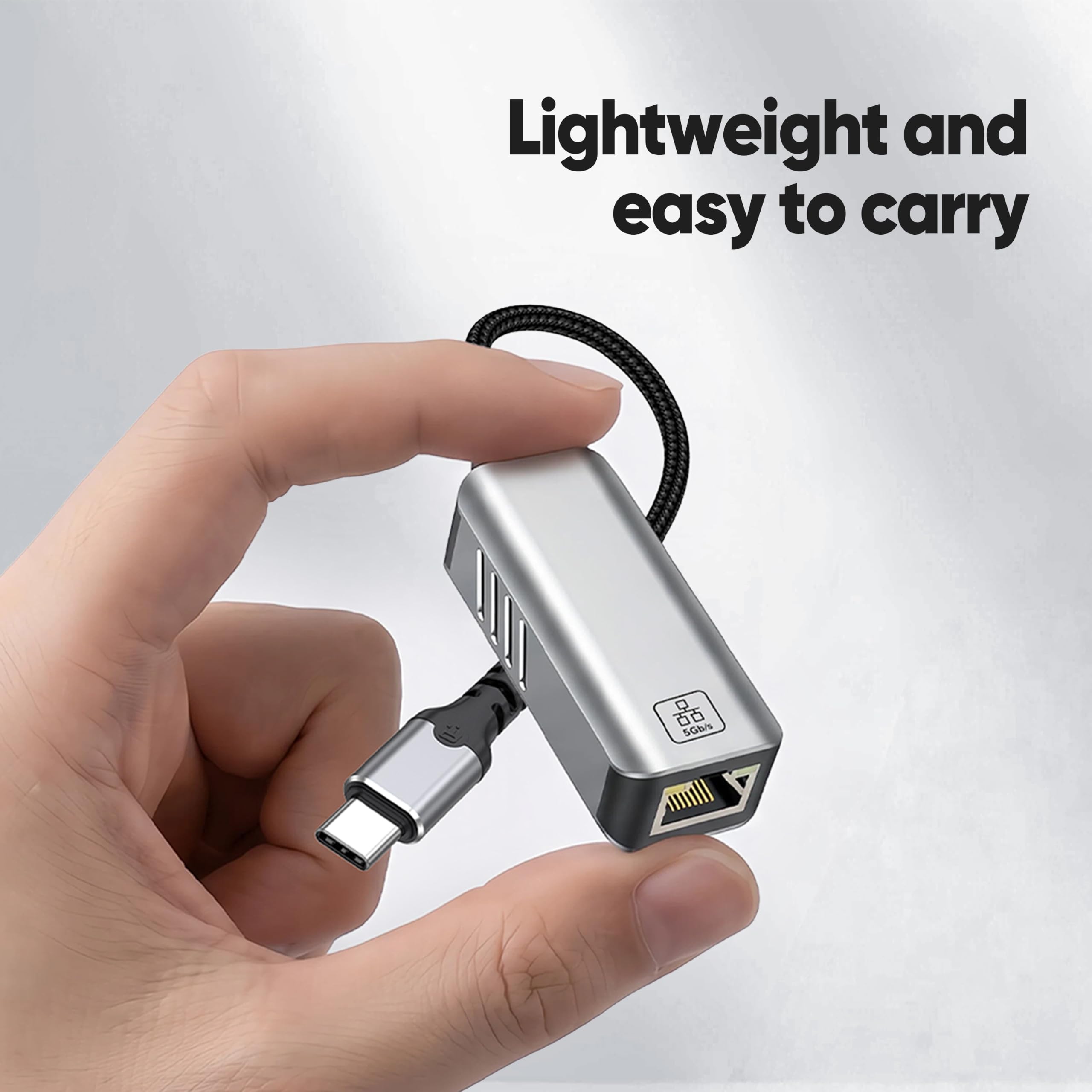 Adattatore da USB C a Ethernet da 5 GB, velocità di rete 5 Gigabit, in alluminio con design termico, tipo C, adattatore da USB C a Ethernet, compatibile con USB4, Plug & Play per MacBook