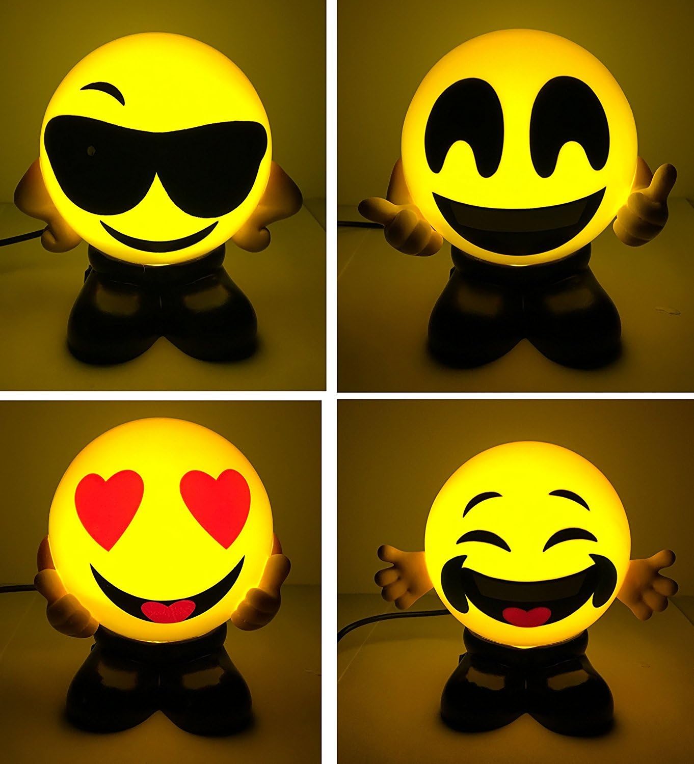 Set Of 4 Laughing Face USB Charging Warm Night Lights Bed Lamps