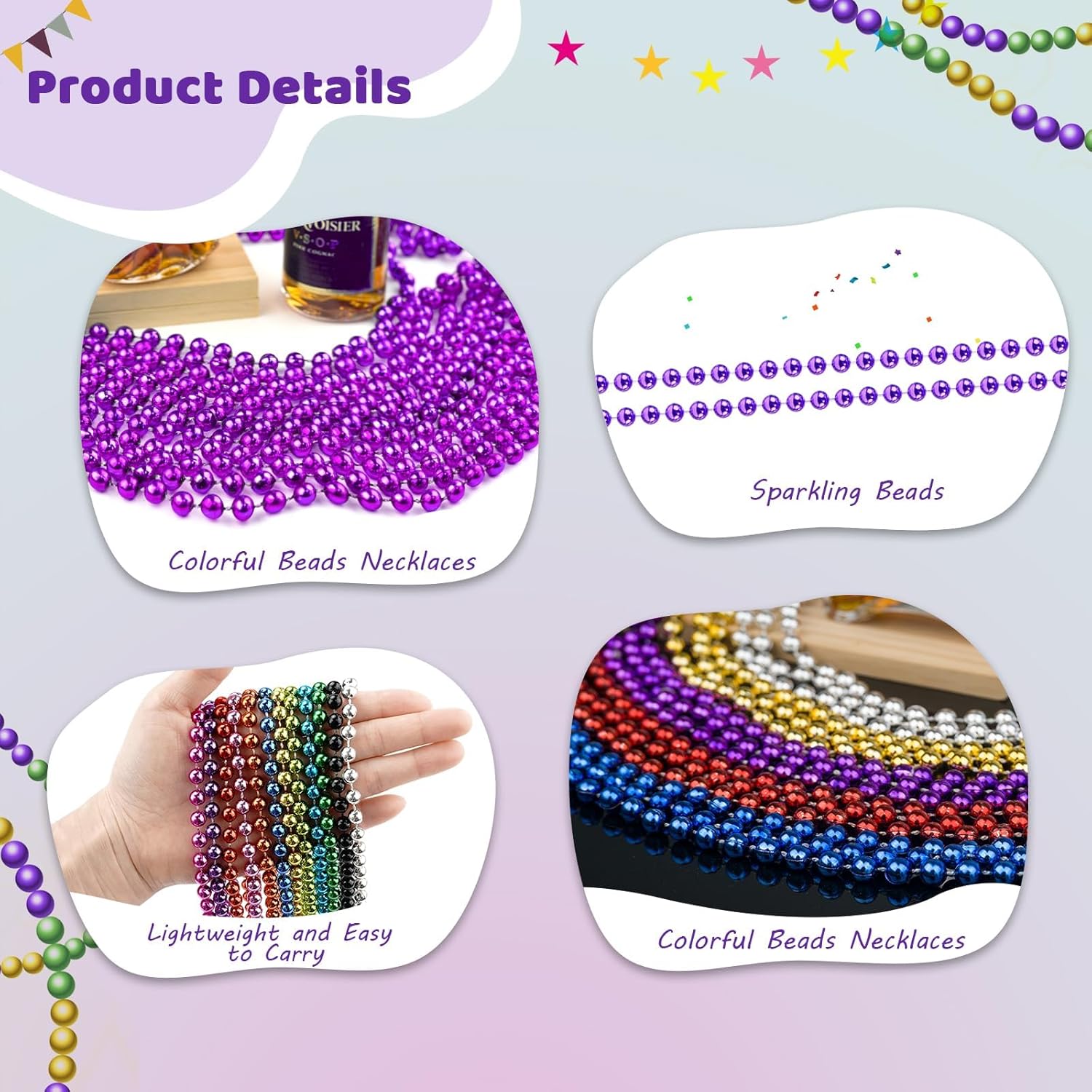 ZYFLSQ 100 Pcs 33" 7mm Metallic Purple Beads Necklaces, Bulk Mardi Gras Beaded Necklaces, Party Beads Costume Necklaces (Purple) - Image 3