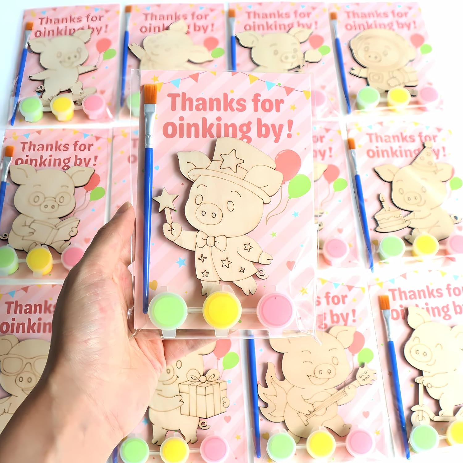 12 Pack Pig Party Favors for Kids - Individually Wrapped Oinking Magnet Craft Painting Kits for Kids Birthday, Preschool Classroom or Farm-Themed Party