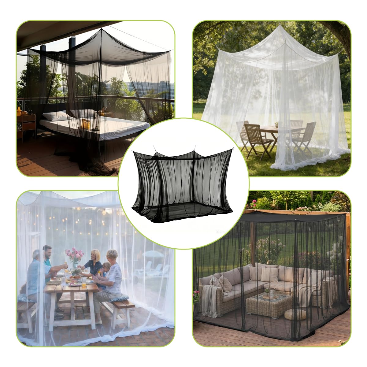 Mosquitera Jardín 3m x 3m, Mosquitera Exterior Grande XXL para Cenador, Camping y Terraza, Red Antiinsectos Transpirable de Alta Densidad con Cuerdas de Fijación (Black)