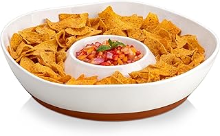 MALACASA Ceramic Chips and Dip Serving Tray, 12 Inch Large Divided Bowls...